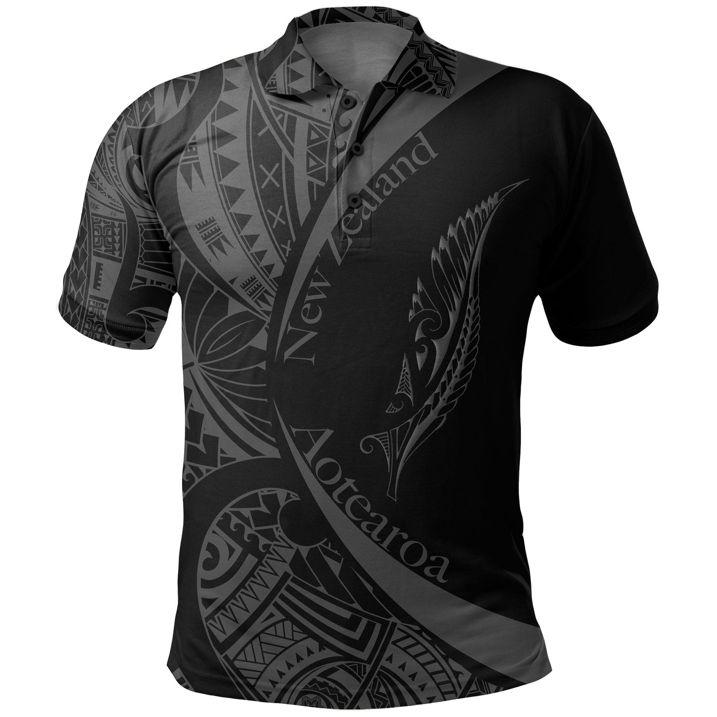 New Zealand Silver Fern Polo Shirt Maori Tattoo Circle Style