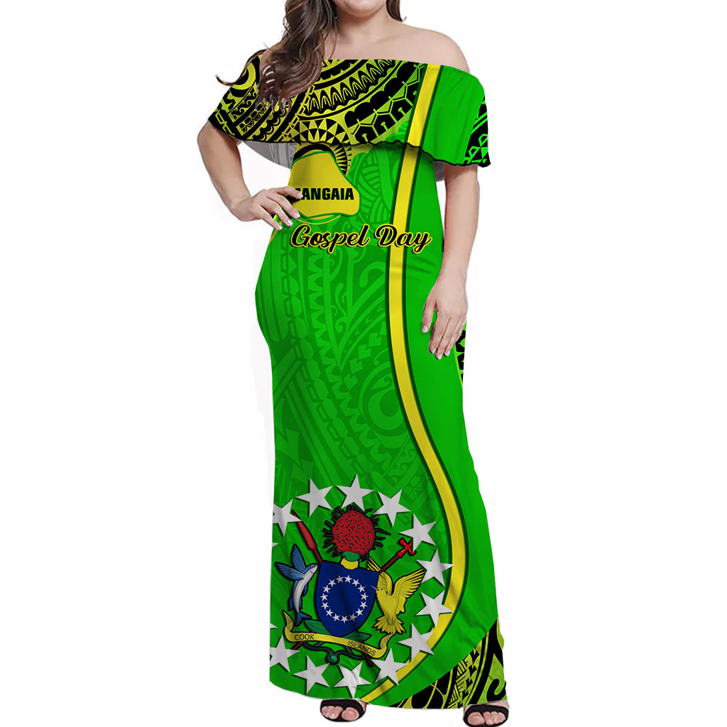 June 15 Mangaia Gospel Day Cook Islands Off Shoulder Long Dress Green Version
