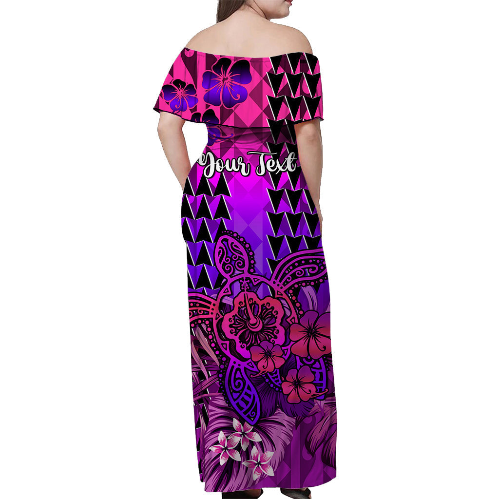 Custom Personalised Hawaii Flowers Off Shoulder Long Dress Purple Tribal Pattern Hawaiian