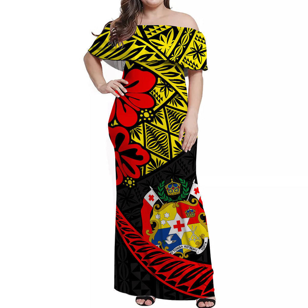 Tonga Rugby Off Shoulder Long Dress Kupesi Ngatu Ver.11