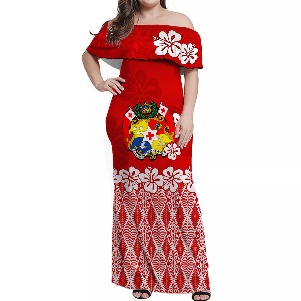 Tonga Rugby Off Shoulder Long Dress Kupesi Ngatu Ver.12