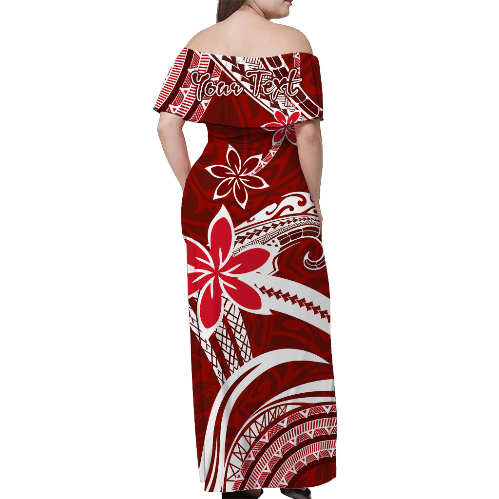 Custom Personalised Hawaii Flowers Wave Off Shoulder Long Dress Kanaka Maoli Red Polynesian