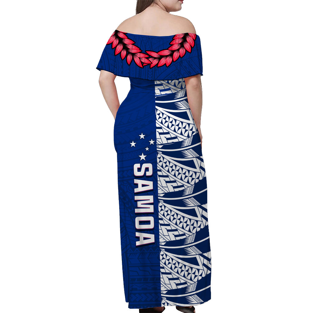 Toa Samoa Rugby Off Shoulder Long Dress Siamupini Ula Fala Blue