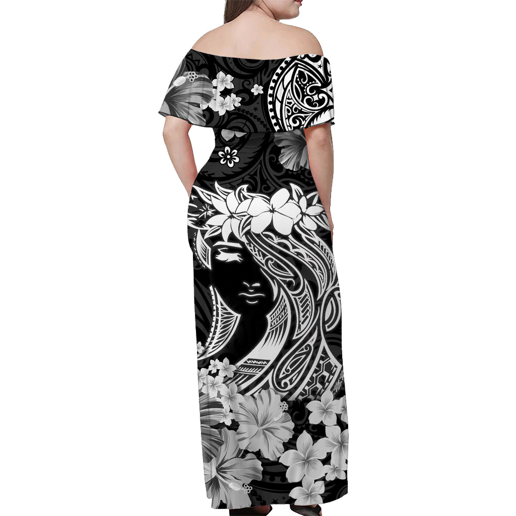 Hawaii Off Shoulder Long Dress Polynesia Black Attractive Hula Girl