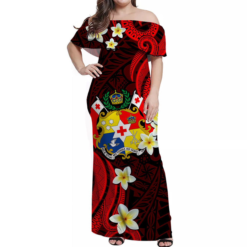 Tonga Rugby Off Shoulder Long Dress Kupesi Ngatu Ver.20