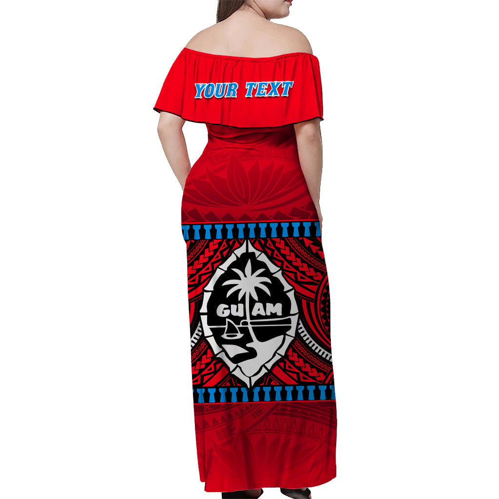 Custom Personalised Guam Chamorro Off Shoulder Long Dress Latte Stone Red Polynesian Haligi