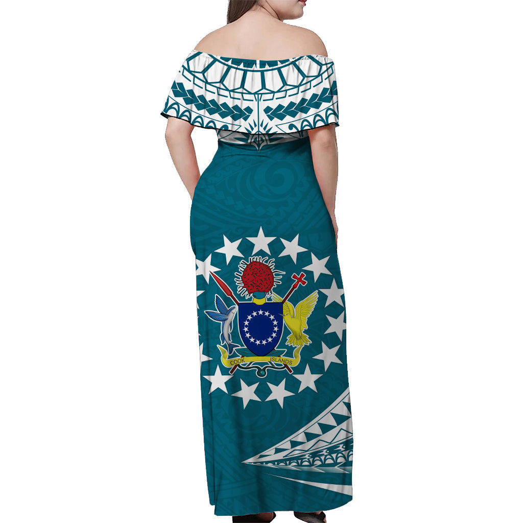 Cook Islands Tatau Off Shoulder Long Dress Symbolize Passion Stars Version Blue