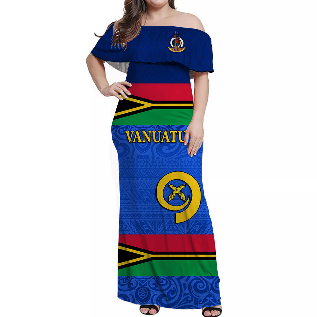 Custom Personalised Vanuatu Off Shoulder Long Dress Style Flag