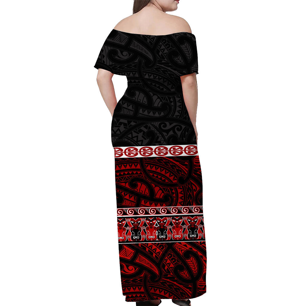 Custom Personalised New Zealand Off Shoulder Long Dress Maori Simple Red