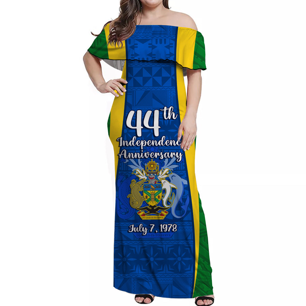 Solomon Islands Day Off Shoulder Long Dress 44 Years Independence Anniversary Ver.02