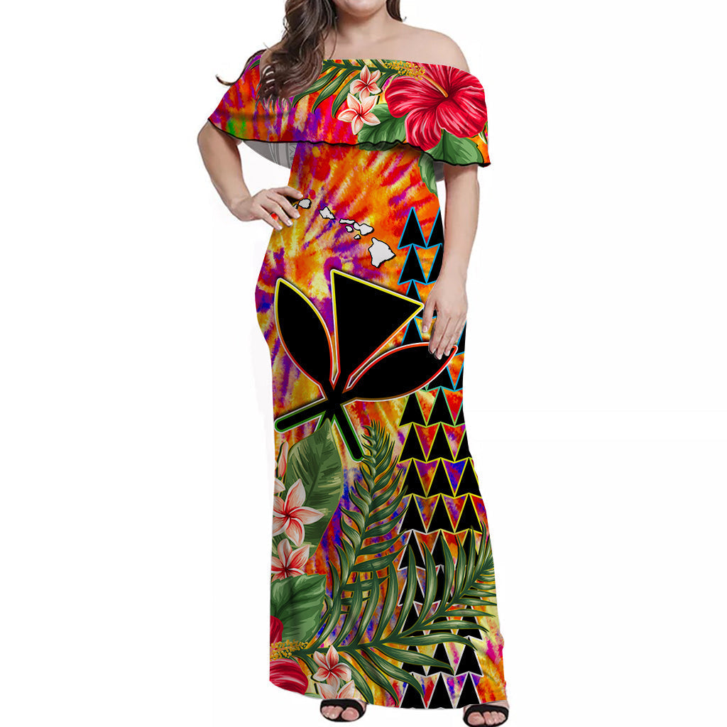 Hawaii Rainbow Tie Dye Long Sleeve Button Shirt Flowers Polynesian Hawaiian Tribal Ver.03