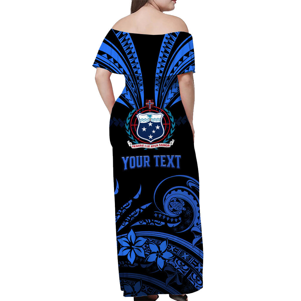 Custom Personalised Samoa Tatau Off Shoulder Long Dress Blue Polynesian Ula Nifo