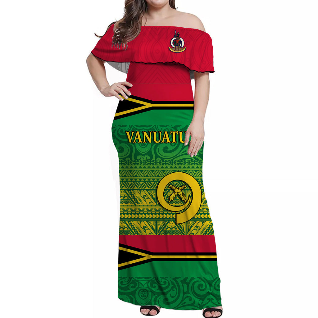 Vanuatu Off Shoulder Long Dress Color Flag