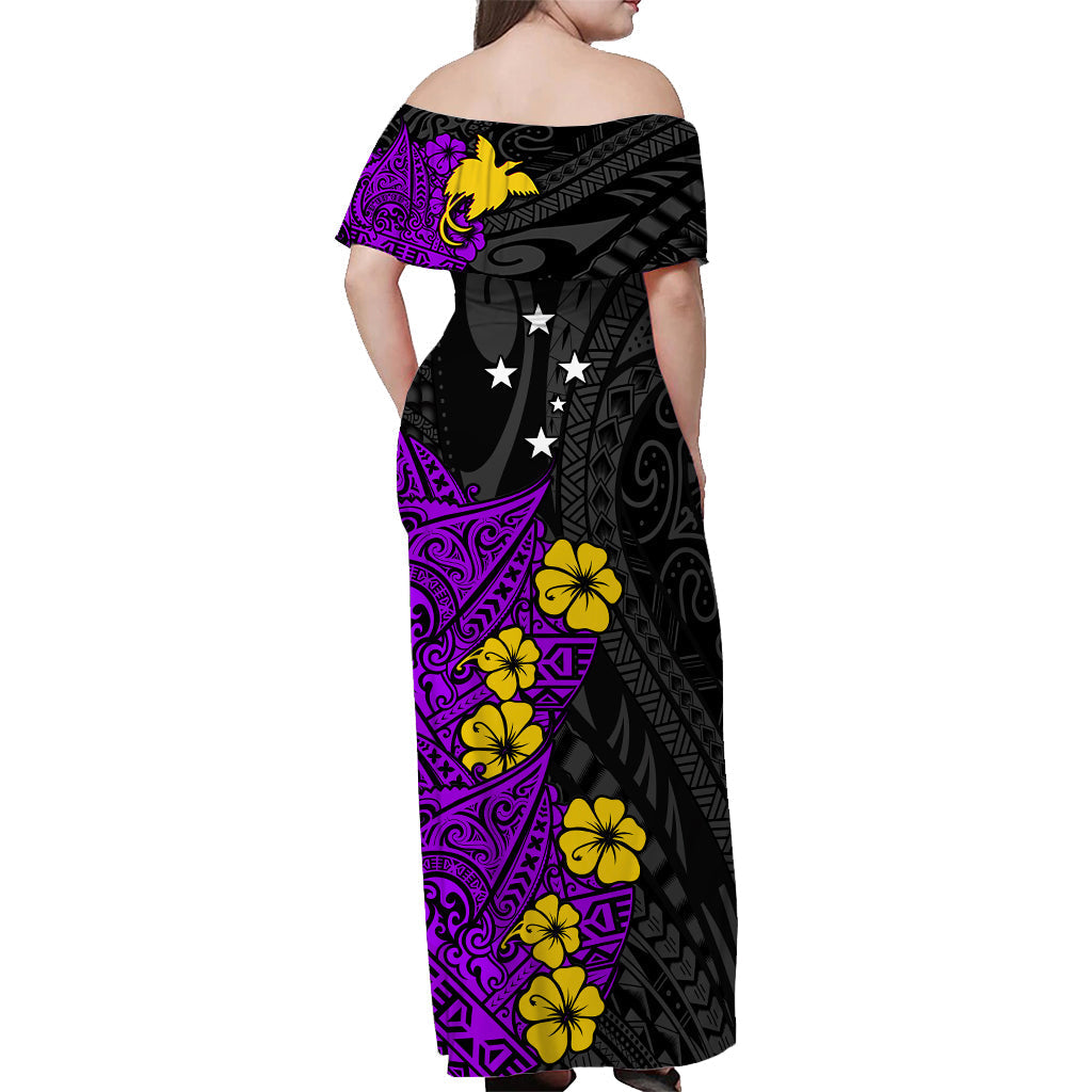 Custom Personalised Papua New Guinea Birds of Paradise Women Off Shoulder Long Dress Purple