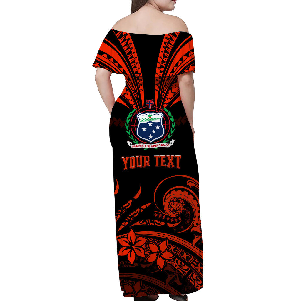 Custom Personalised Samoa Tatau Off Shoulder Long Dress Red Polynesian Ula Nifo