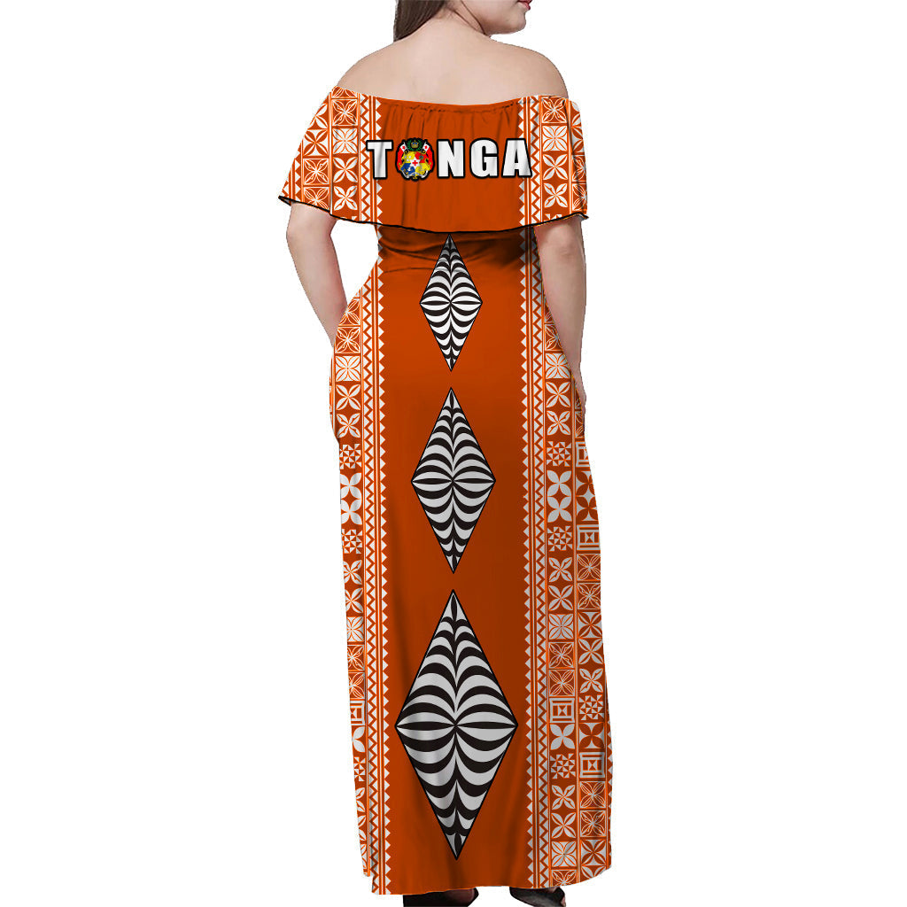 Tonga Rugby Off Shoulder Long Dress Mate Ma'a Tonga Version Orange
