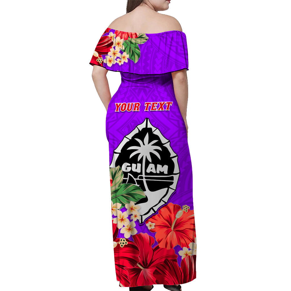 Custom Personalised Guam Chamorro Off Shoulder Long Dress Latte Stone Flowers Style Purple