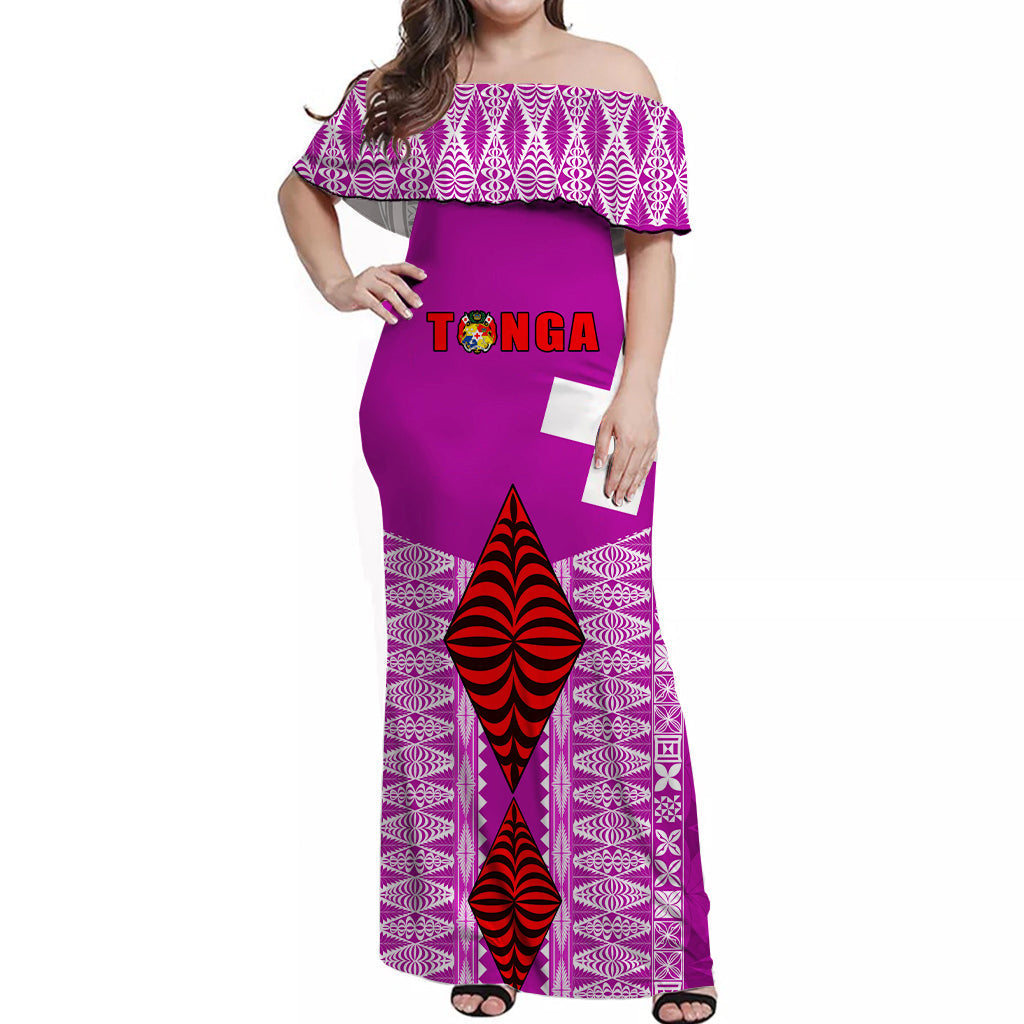 Tonga Rugby Off Shoulder Long Dress Kupesi Ngatu Ver.04