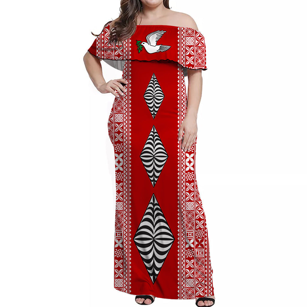 Tonga Rugby Off Shoulder Long Dress Mate Ma'a Tonga