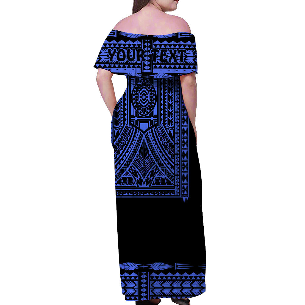 Custom Personalised Polynesian Off Shoulder Long Dress Dashiki With Polynesian Tattoo Royal Blue Version