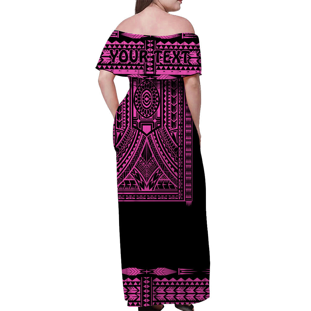 Custom Personalised Polynesian Off Shoulder Long Dress Dashiki With Polynesian Tattoo Royal Pink Version