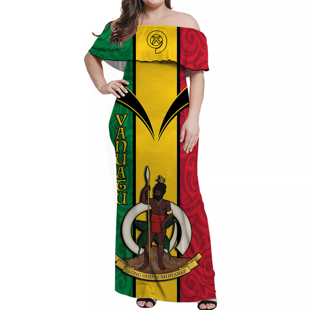 Vanuatu Off Shoulder Long Dress Pig Tusk Polynesian