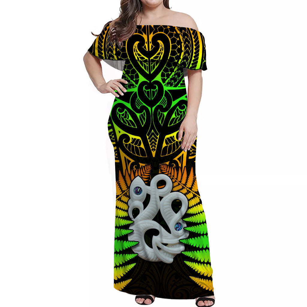 Aotearoa Fern Off Shoulder Long Dress New Zealand Hei Tiki Special Style
