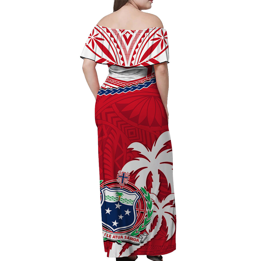 Samoa Off Shoulder Long Dress Samoan Coat Of Arms With Coconut Red Style