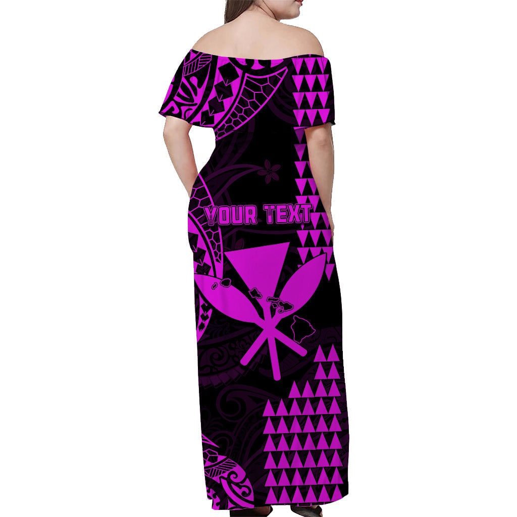 Custom Personalised Hawaii Day Kakau Off Shoulder Long Dress Proud To Be Hawaiian Purple King Kamehameha and Kanaka Maoli