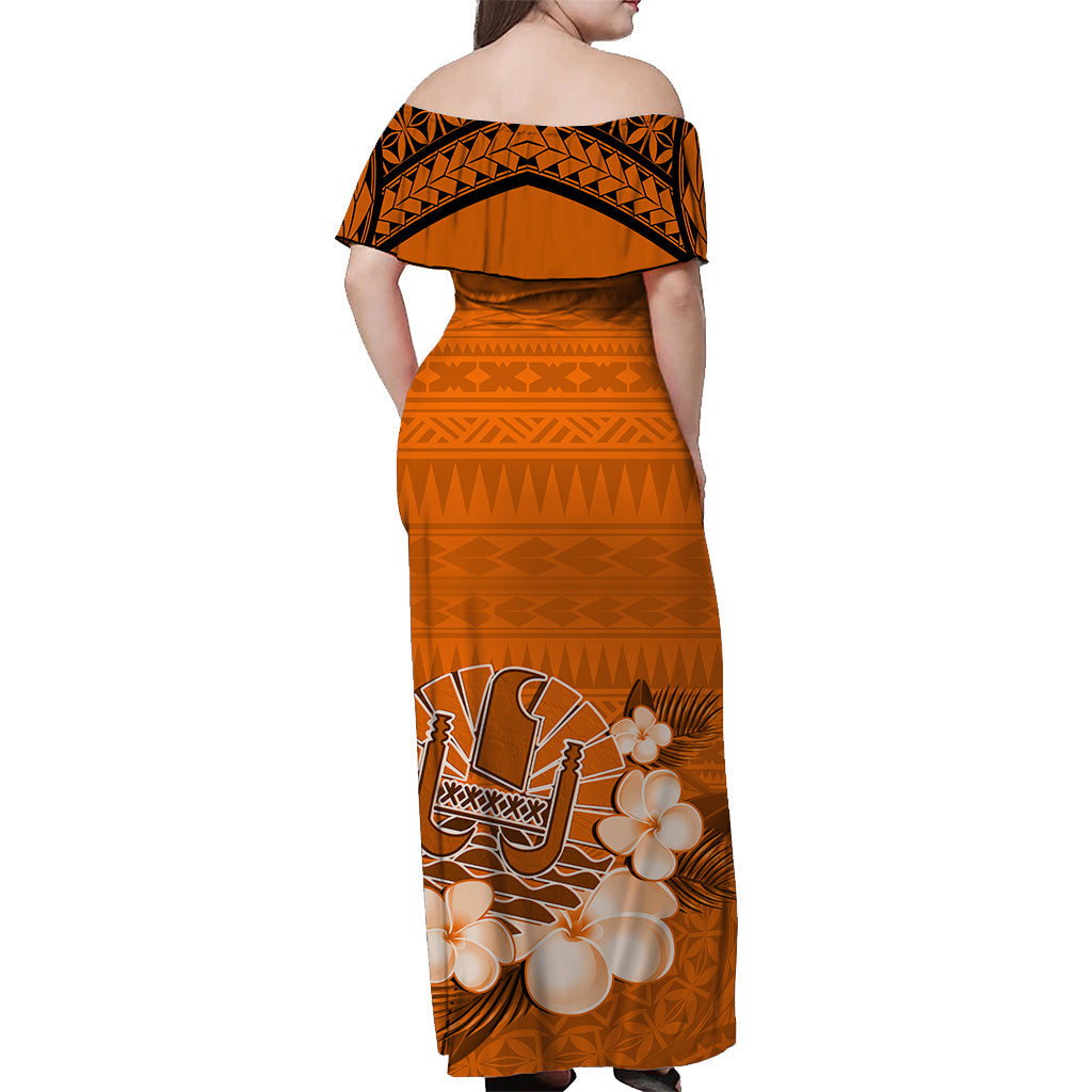 French Polynesia Off Shoulder Long Dress Happy Internal Autonomy Day Special Orange Version