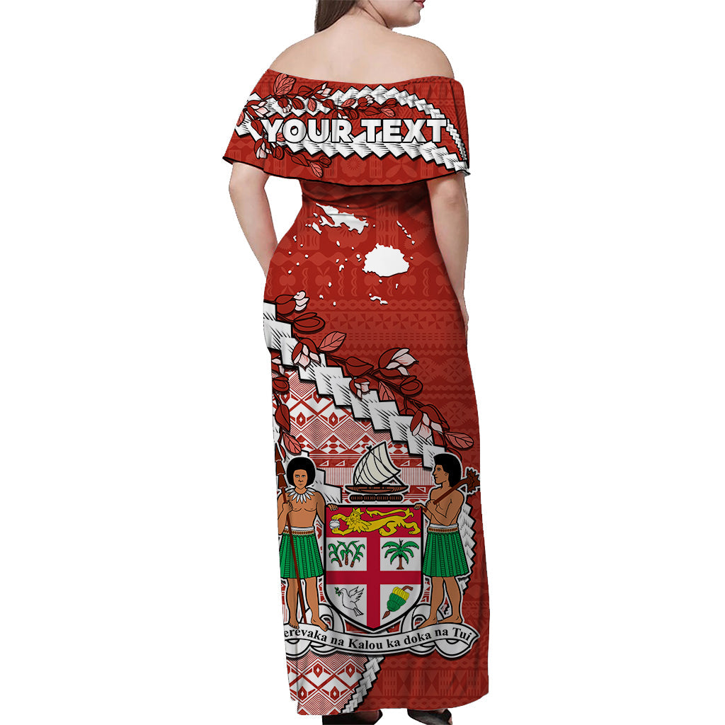 Custom Personalised Fiji Off Shoulder Long Dress Fijian Drua Mix Tagimaucia Flower Red Style