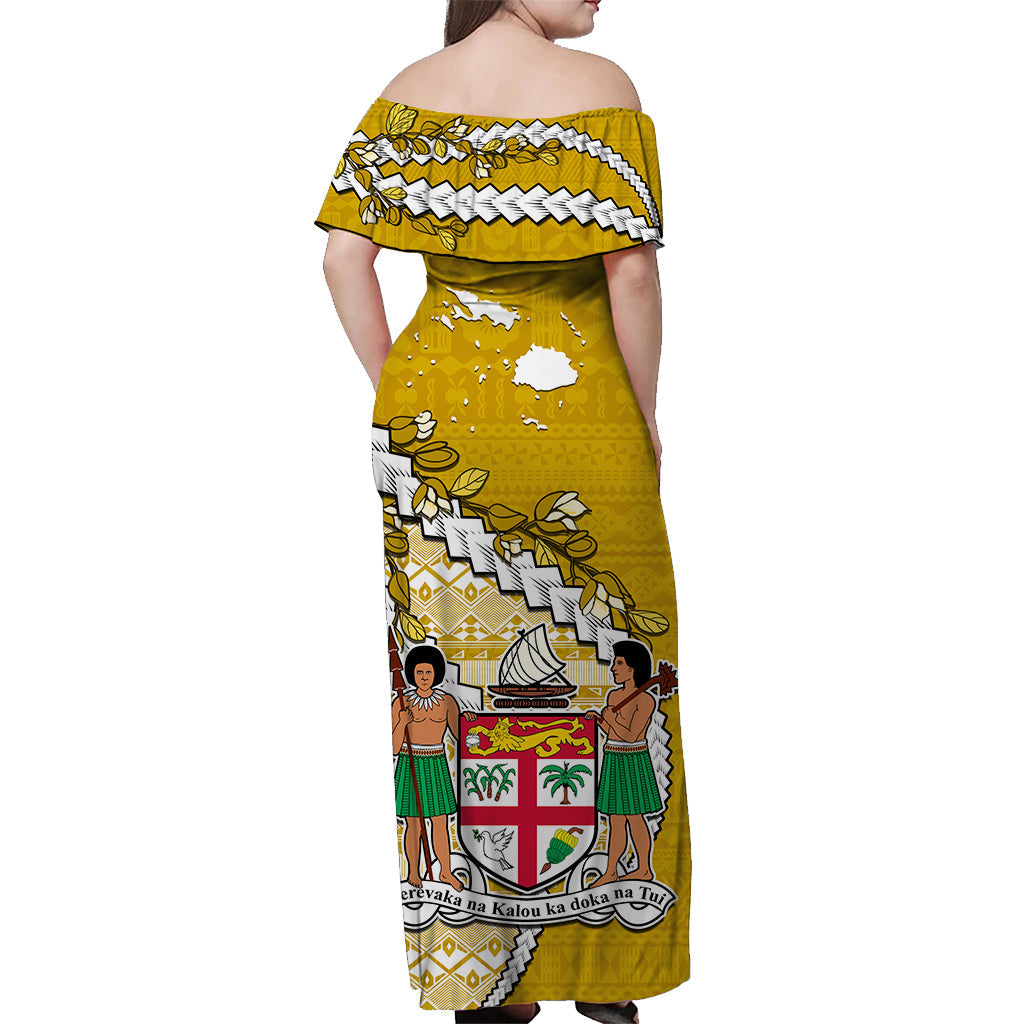 Fiji Off Shoulder Long Dress Fijian Drua Mix Tagimaucia Flower Yellow Style