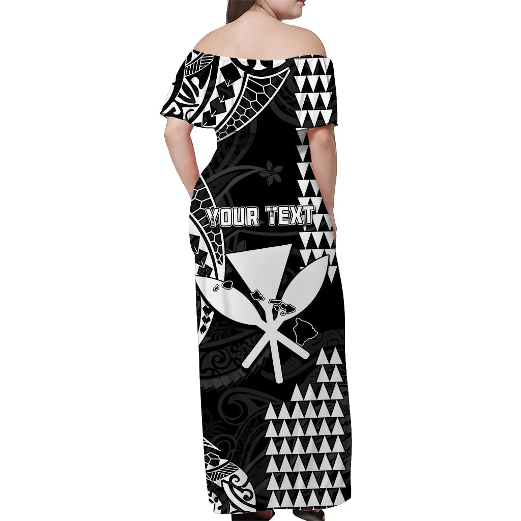 Custom Personalised Hawaii Day Kakau Off Shoulder Long Dress Proud To Be Hawaiian Black King Kamehameha and Kanaka Maoli