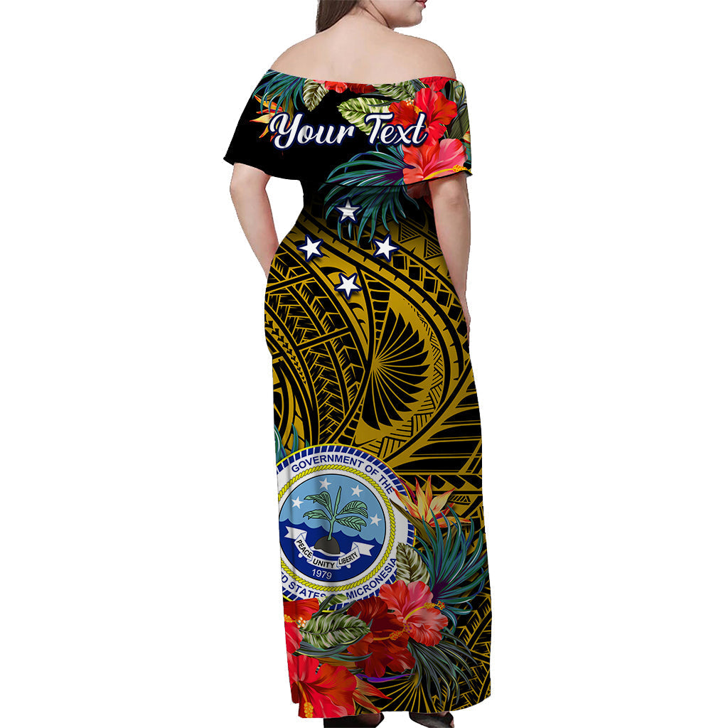 Custom Personalised Federated States of Micronesia Off Shoulder Long Dress Hibiscus Flowers FSM Seal Polynesian Ver.06