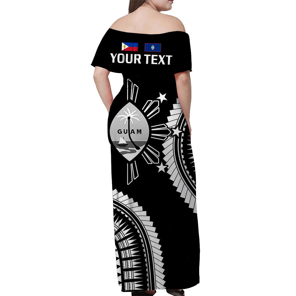 Custom Personalised Guam and Philippines Off Shoulder Long Dress Guaman Filipinas Together Black
