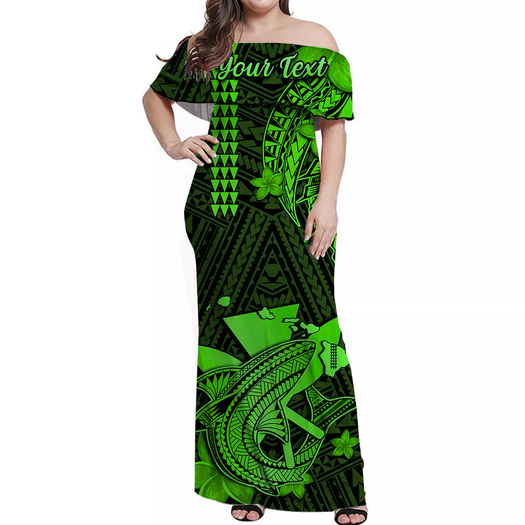 Custom Personalised Hawaii Off Shoulder Long Dress Kakau Kanaka Maoli Combine Polynesian Shark Ver.02