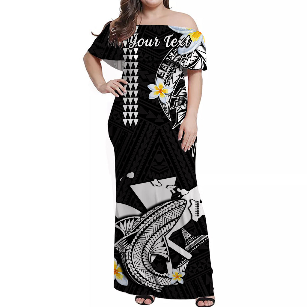 Custom Personalised Hawaii Off Shoulder Long Dress Kakau Kanaka Maoli Combine Polynesian Shark Ver.07