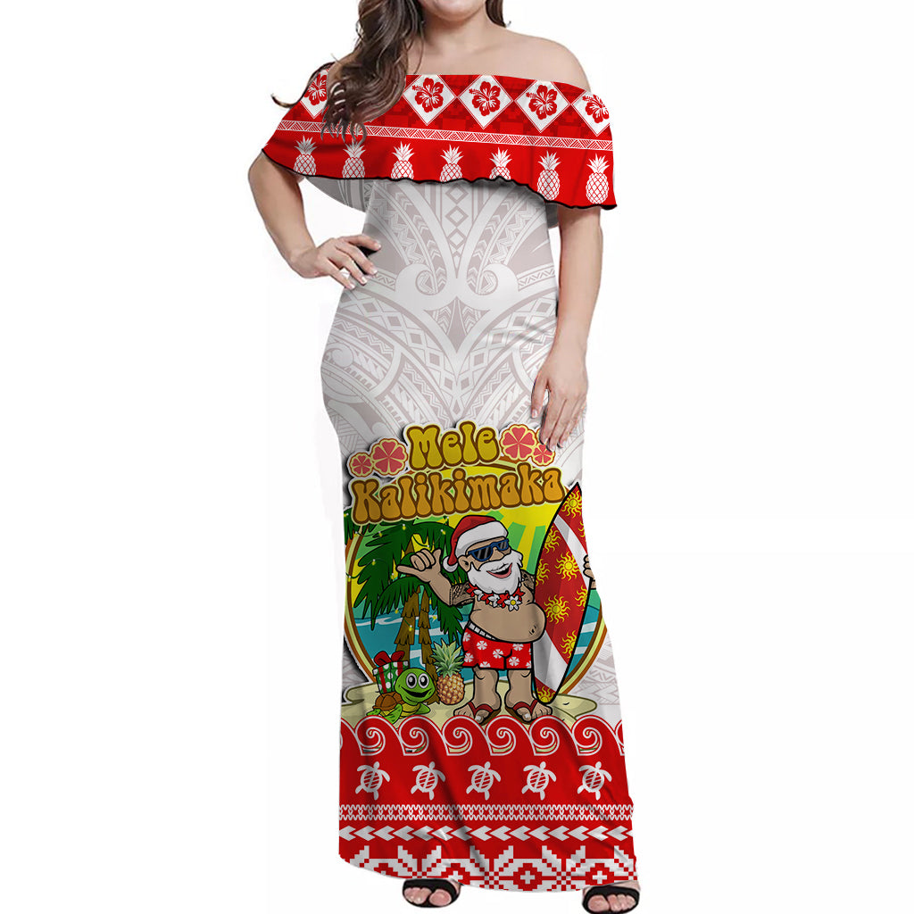 Hawaii Christmas Off Shoulder Long Dress Kanaka Polynesian Santa Claus Mele Kalikimaka