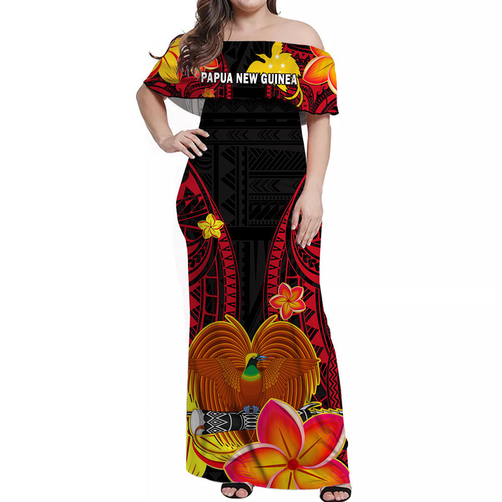 Papua New Guinea Off Shoulder Long Dress PNG Bird Of Paradise Polynesian Pattern
