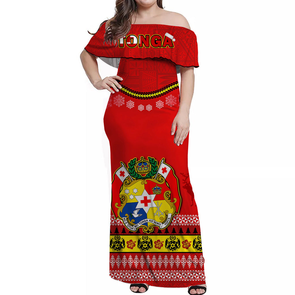 Tonga Christmas Off Shoulder Long Dress Tongan Ngatu Kilisimasi Fiefia
