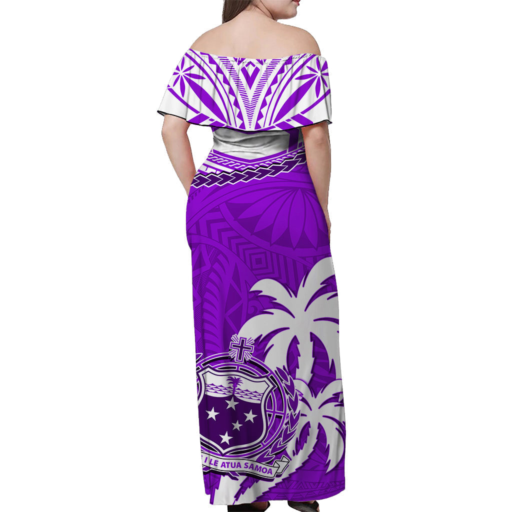 Samoa Off Shoulder Long Dress Samoan Coat Of Arms With Coconut Purple Style
