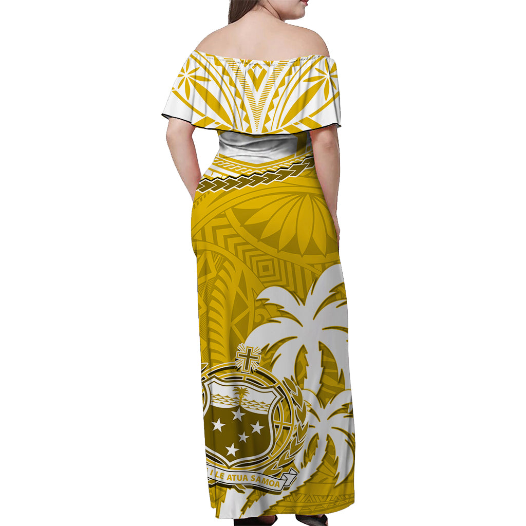Samoa Off Shoulder Long Dress Samoan Coat Of Arms With Coconut Yellow Style