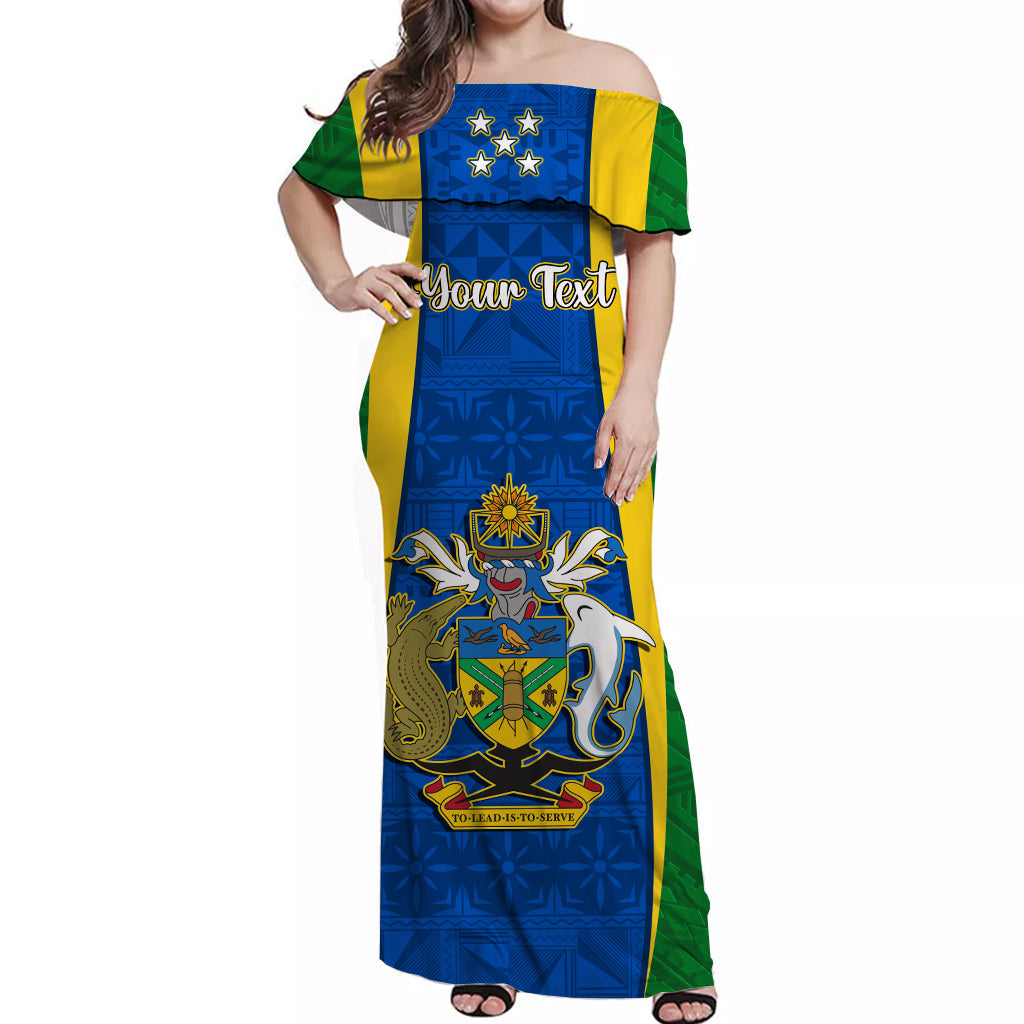 Custom Personalised Solomon Islands Day Off Shoulder Long Dress 44 Years Independence Anniversary