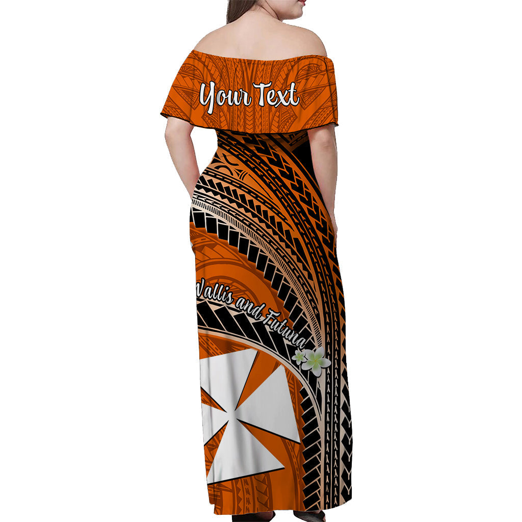 Custom Personalised Wallis And Futuna Off Shoulder Long Dress Plumeria Flowers With Orange Polynesian Pattern