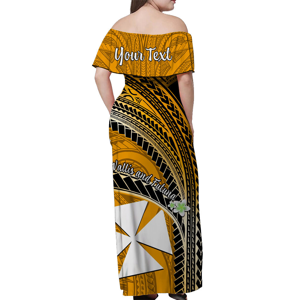 Custom Personalised Wallis And Futuna Off Shoulder Long Dress Plumeria Flowers With Gold Polynesian Pattern