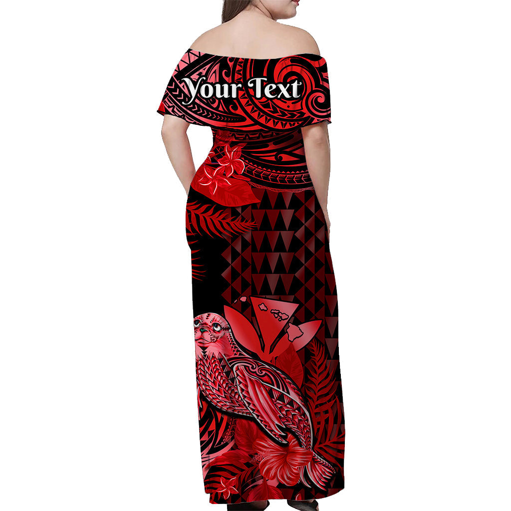Custom Personalised Hawaii Monk Seal Off Shoulder Long Dress Kakau With Kanaka Red