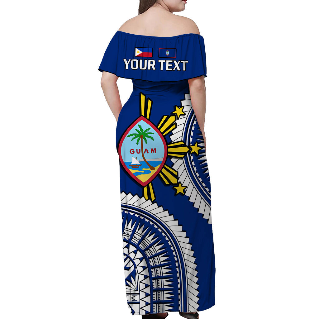 Custom Personalised Guam and Philippines Off Shoulder Long Dress Guaman Filipinas Together Blue
