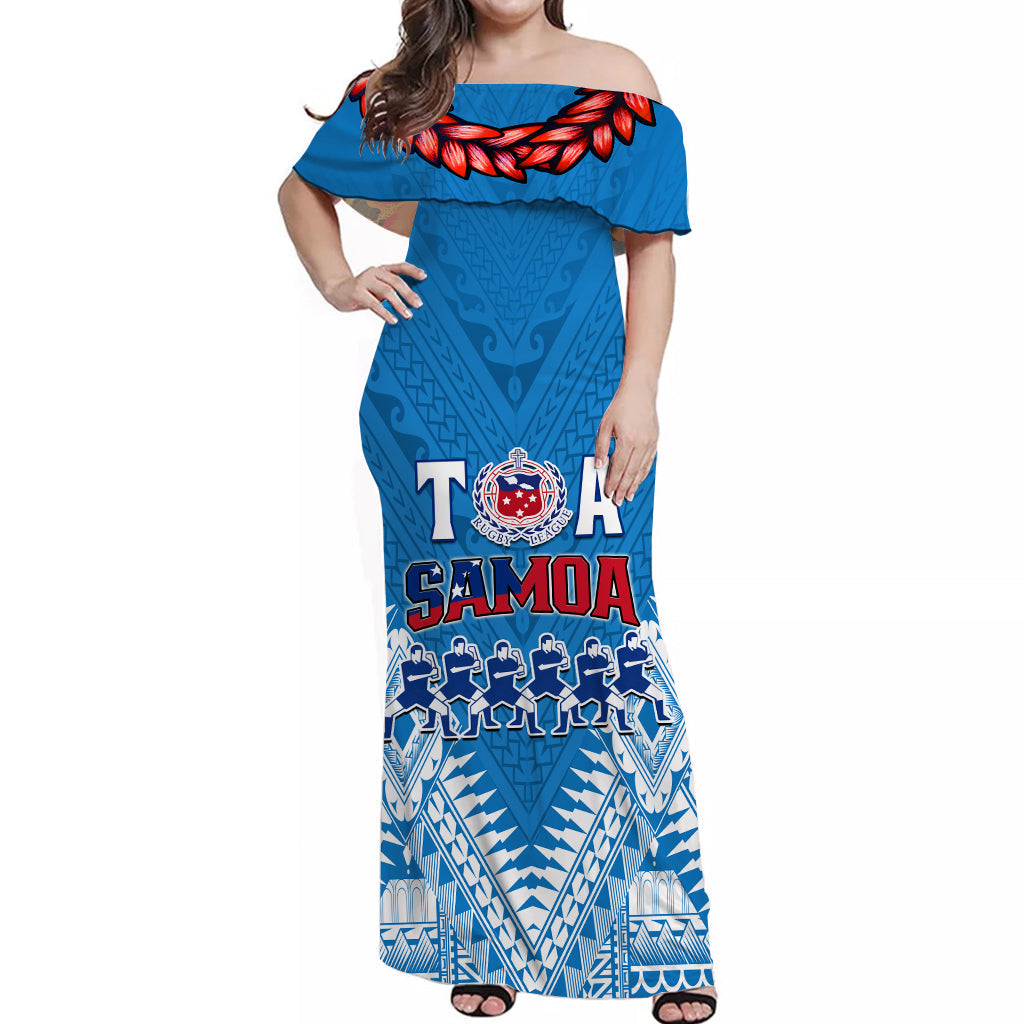 Toa Samoa Rugby Off Shoulder Long Dress Manu Siva Tau Style Ulafala