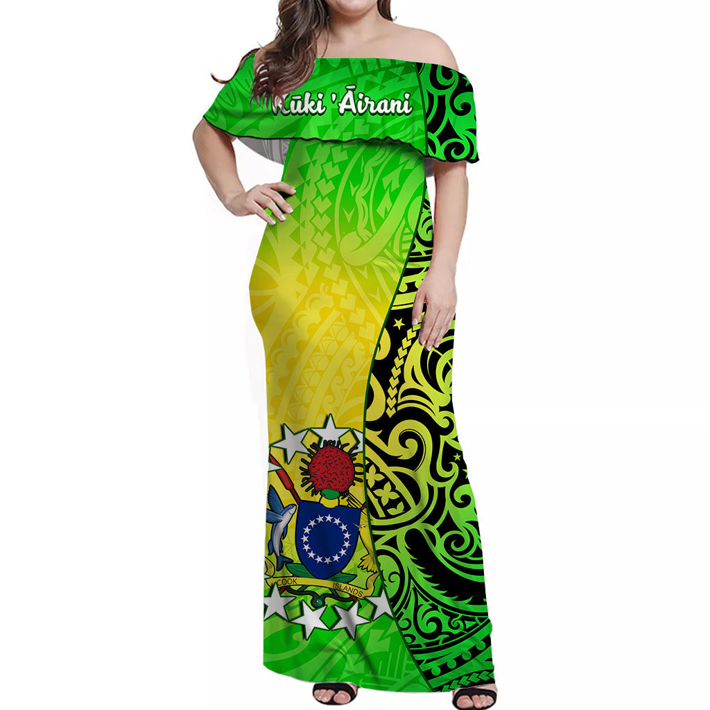 Cook Islands Off Shoulder Long Dress Cook Islands Coat Of Arms Turtle Polynesian