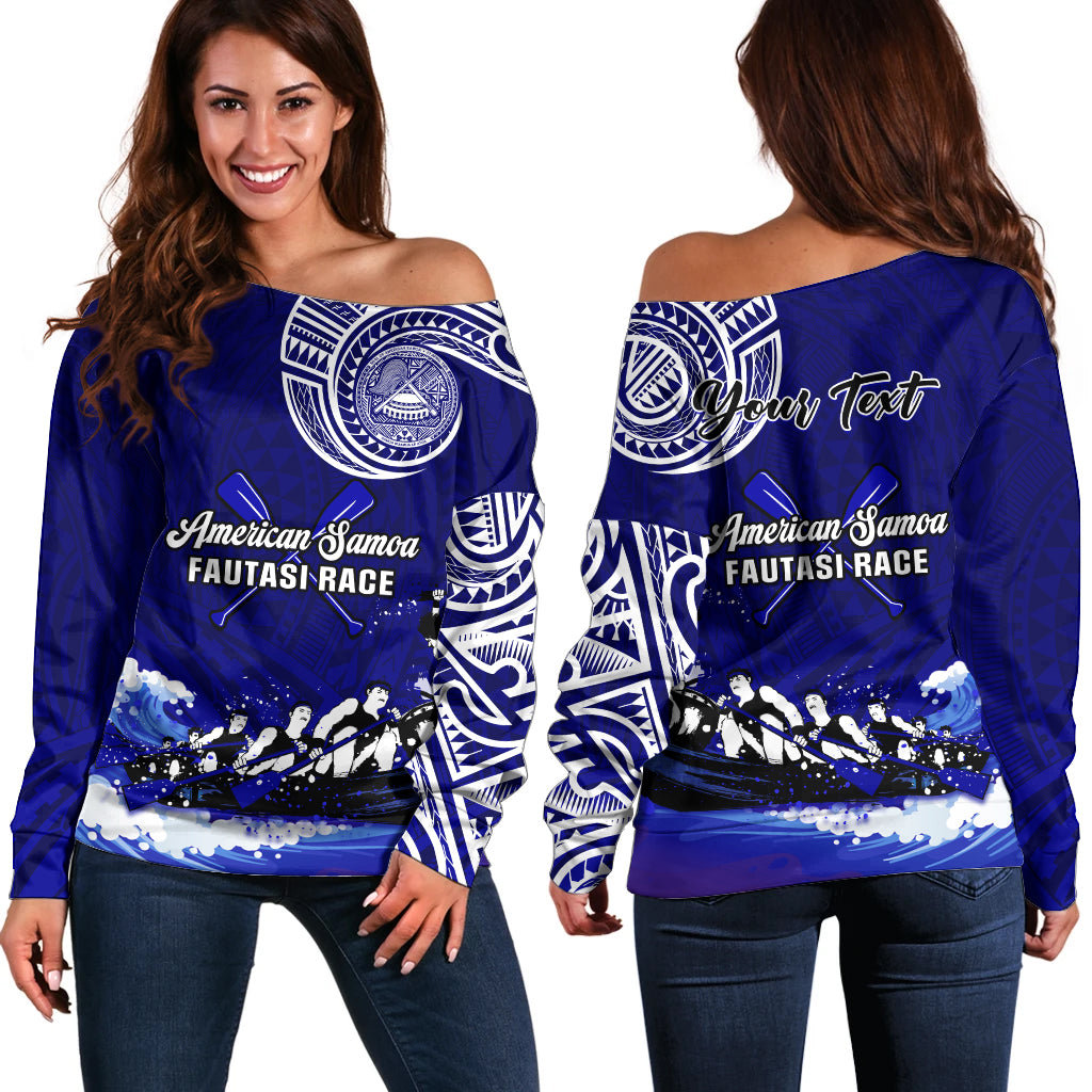 (Custom Personalised) American Samoa Off Shoulder Sweater Fautasi Race Samoan Pattern Ver.01